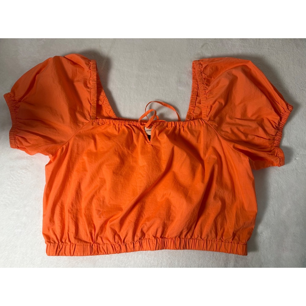 Universal‎ Thread Womens Orange Puff Sleeve Crop Top Square Neck Cotton Medium